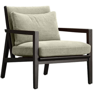 Armchair - Beige Fabric with exposed wooden frame