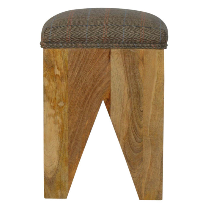Solid Wood Cut Out Stool with Multi Tweed Seat Pad