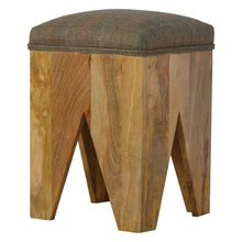 Solid Wood Cut Out Stool with Multi Tweed Seat Pad
