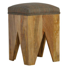 Solid Wood Cut Out Stool with Multi Tweed Seat Pad