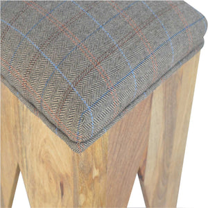 Solid Wood Cut Out Stool with Multi Tweed Seat Pad