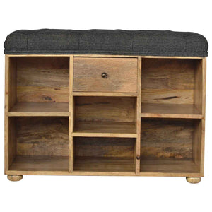 Shoe Storage Bench With Upholstered Black Tweed Seat