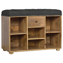 Shoe Storage Bench With Upholstered Black Tweed Seat
