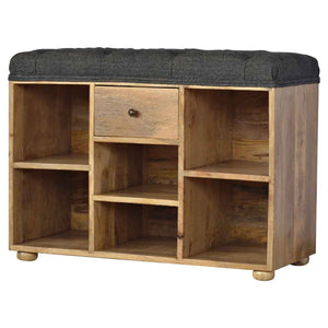 Shoe Storage Bench With Upholstered Black Tweed Seat