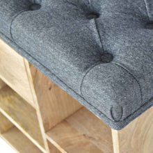 Shoe Storage Bench With Upholstered Black Tweed Seat