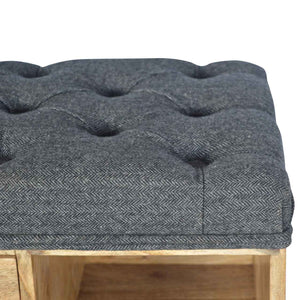 Shoe Storage Bench With Upholstered Black Tweed Seat