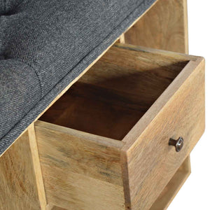 Shoe Storage Bench With Upholstered Black Tweed Seat