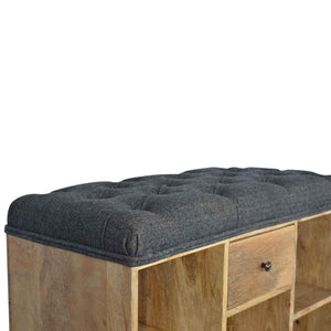 Shoe Storage Bench With Upholstered Black Tweed Seat