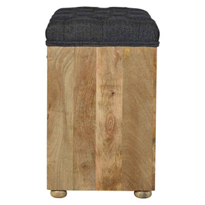 Shoe Storage Bench With Upholstered Black Tweed Seat