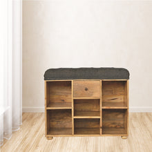 Shoe Storage Bench With Upholstered Black Tweed Seat