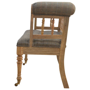 Hallway Bench Upholstered in Multi Tweed with Casters