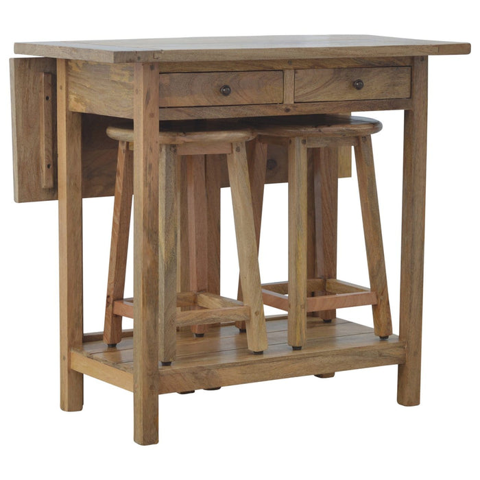 Solid Wood Breakfast Table With 2 Nesting Stools