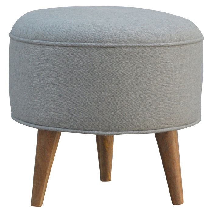 Round Nordic Styled Footstool in Grey Tweed