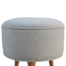 Round Nordic Styled Footstool in Grey Tweed