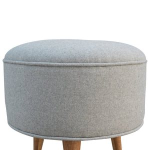 Round Nordic Styled Footstool in Grey Tweed