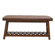 Low Buffalo Hide Hallway Bench with Slatted Lower Level Shelf
