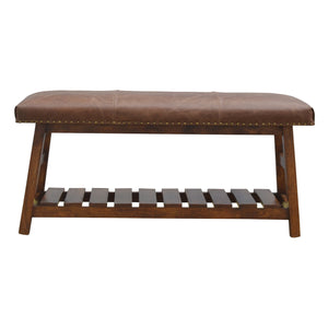 Low Buffalo Hide Hallway Bench with Slatted Lower Level Shelf