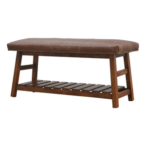 Low Buffalo Hide Hallway Bench with Slatted Lower Level Shelf