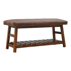 Low Buffalo Hide Hallway Bench with Slatted Lower Level Shelf