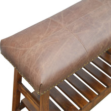 Low Buffalo Hide Hallway Bench with Slatted Lower Level Shelf
