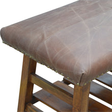 Low Buffalo Hide Hallway Bench with Slatted Lower Level Shelf