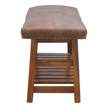 Low Buffalo Hide Hallway Bench with Slatted Lower Level Shelf