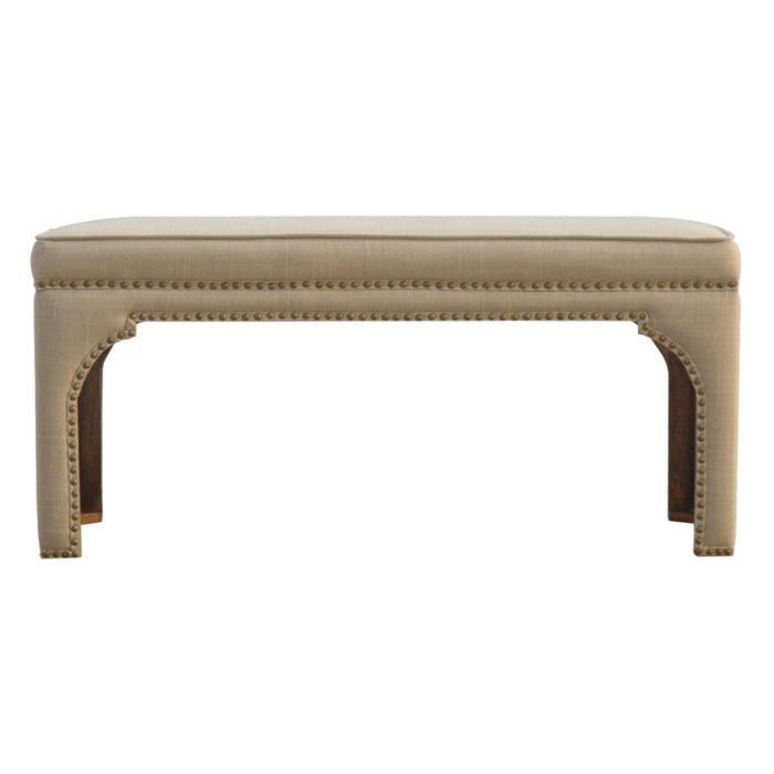 Mango Wood Occasional Bench Upholstered in Mud Linen