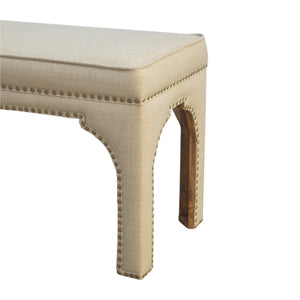 Mango Wood Occasional Bench Upholstered in Mud Linen