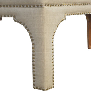 Mango Wood Occasional Bench Upholstered in Mud Linen