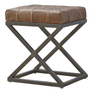 Industrial Cross Base D-Button Leather Seat Pad