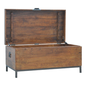 Industrial Wooden Storage Box with Metal Base