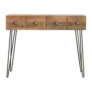 Solid Wood 4 Drawers Console Table with Iron Base