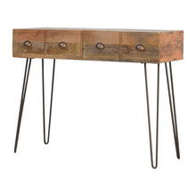 Solid Wood 4 Drawers Console Table with Iron Base