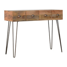 Solid Wood 4 Drawers Console Table with Iron Base