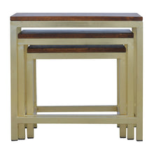 Golden Stool set of 3 with Chunky Wooden top