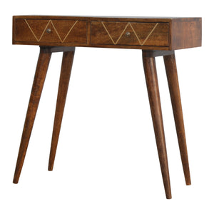 Gold Geometric Print Chestnut Console Table