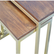 Solid Wood & Iron Gold Base Nesting Table Set of 3
