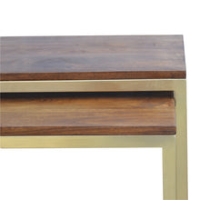 Solid Wood & Iron Gold Base Nesting Table Set of 3