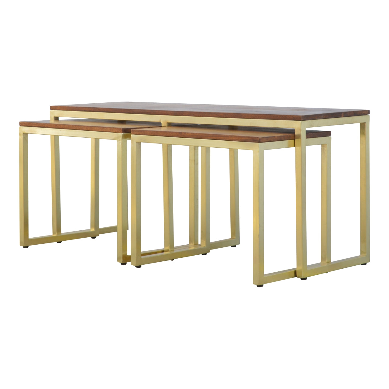 Solid Wood & Iron Gold Base Nesting Table Set of 3
