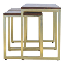 Solid Wood & Iron Gold Base Nesting Table Set of 3