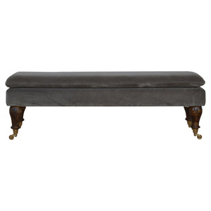 Bench in Grey Velvet with Castor Feet