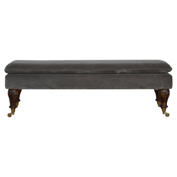 Bench in Grey Velvet with Castor Feet