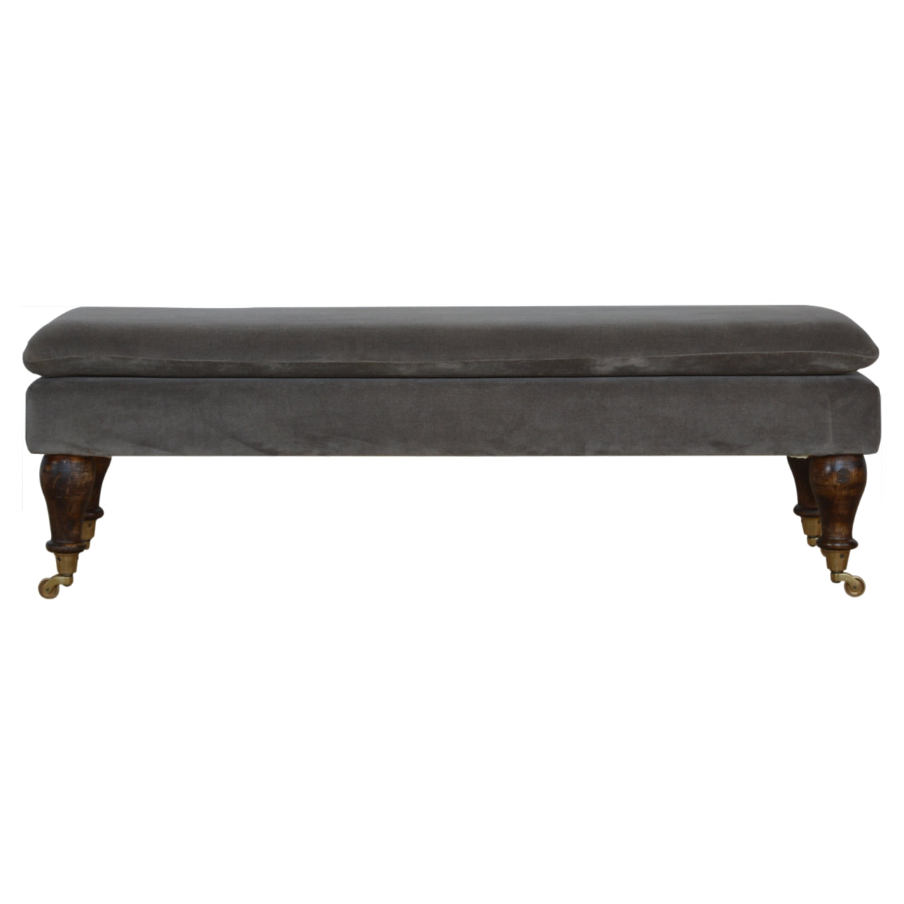 Bench in Grey Velvet with Castor Feet