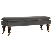 Bench in Grey Velvet with Castor Feet