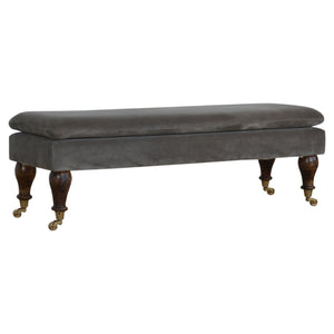 Bench in Grey Velvet with Castor Feet