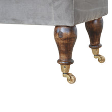 Bench in Grey Velvet with Castor Feet