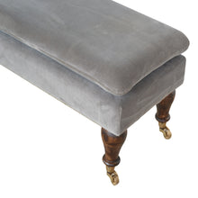 Bench in Grey Velvet with Castor Feet