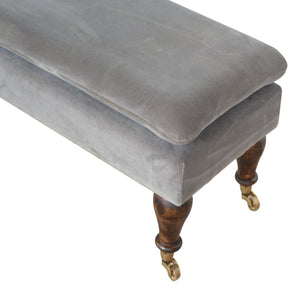 Bench in Grey Velvet with Castor Feet