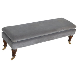 Bench in Grey Velvet with Castor Feet
