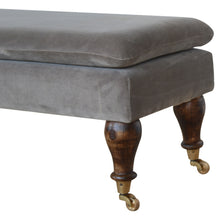 Bench in Grey Velvet with Castor Feet
